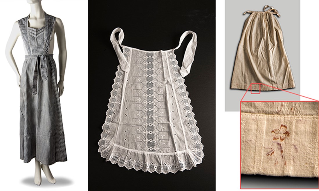 Tre förkläden ur Norrbottens museums samlingar.